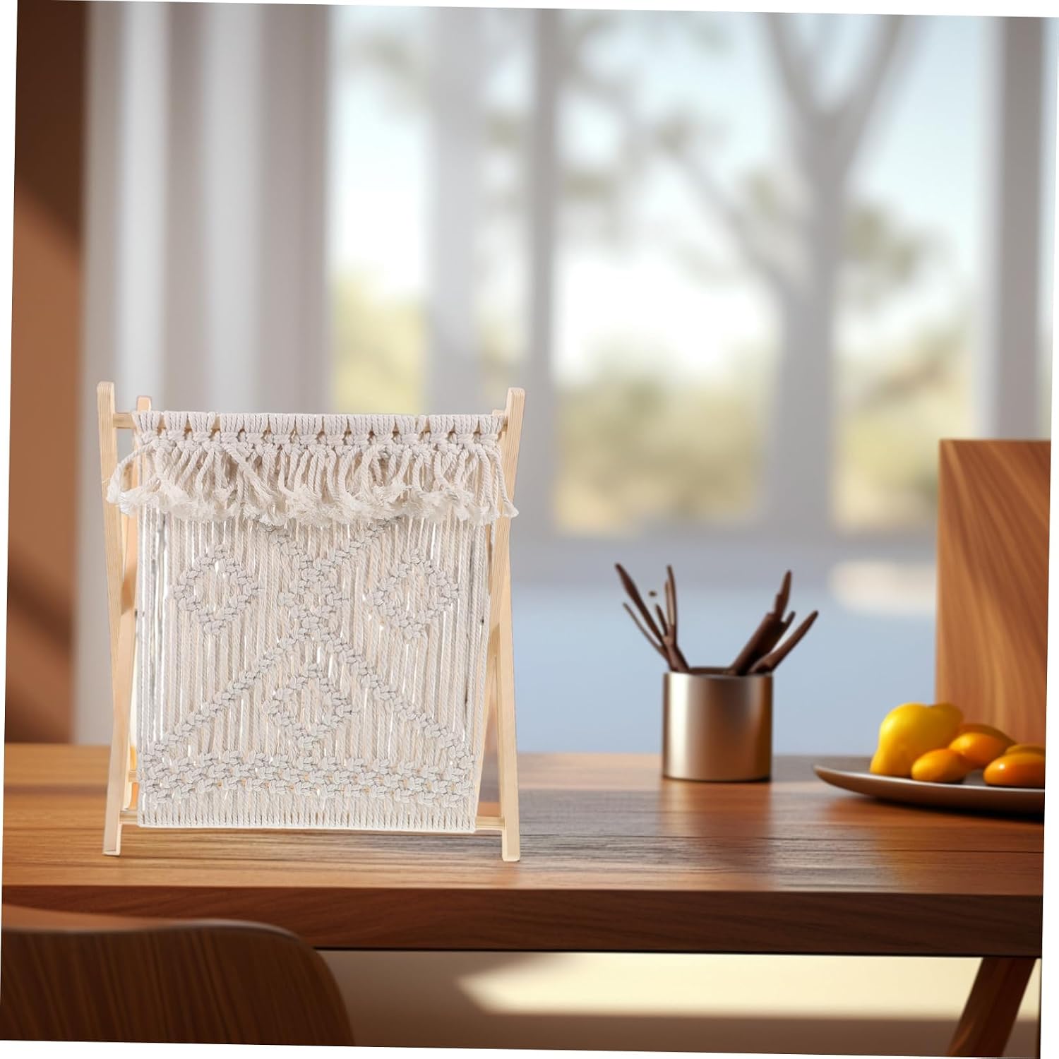 VOSAREA Woven Cotton Rope Magazine Rack Elegant Storage Organizer for Books Newspapers and Swaddle Blankets Boho Desk and Living Room Essential Stylish Home