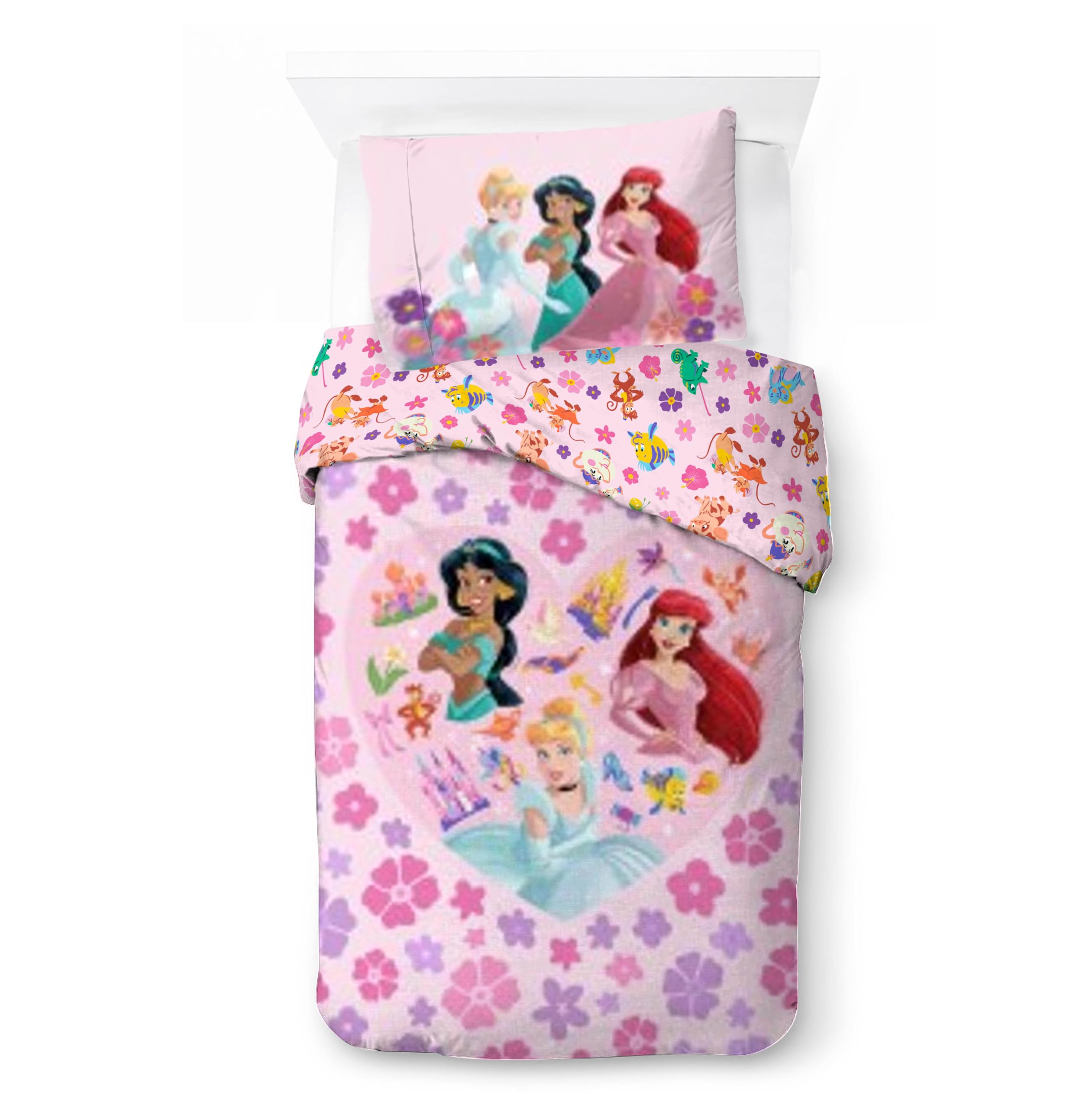 Jay Franco Children's Disney Princess Single Duvet Cover Set – 100% Cotton Super Soft Bedding with Pillowcase, Official Licensed Product, Pink, 2 Piece Set