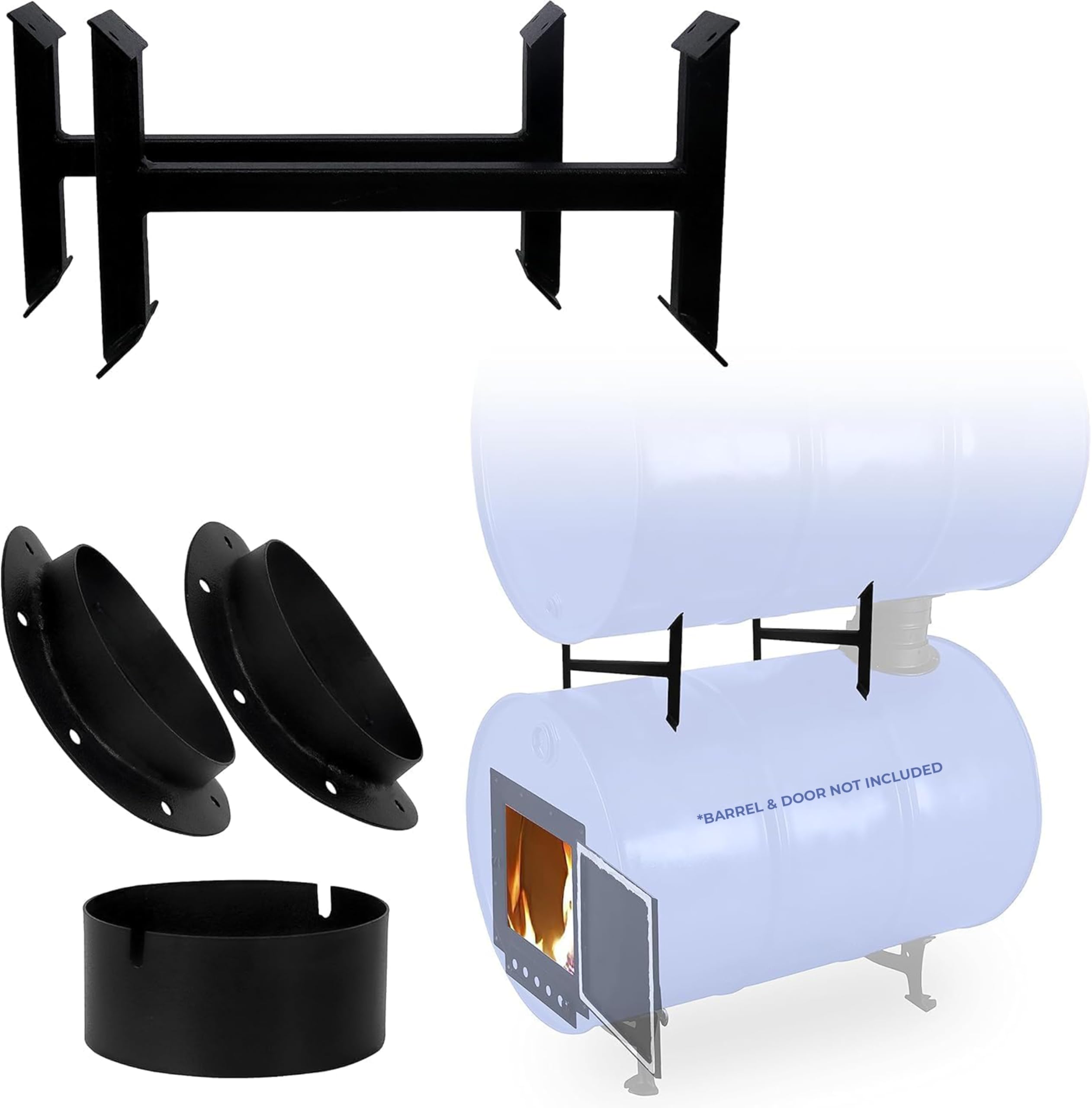 Double Barrel Wood Stove Kit – Perfect for 55 Gallon Drum Barrel Stoves Kit - Fire Wood Camp Stove Kit for Emergency Heating & Cooking