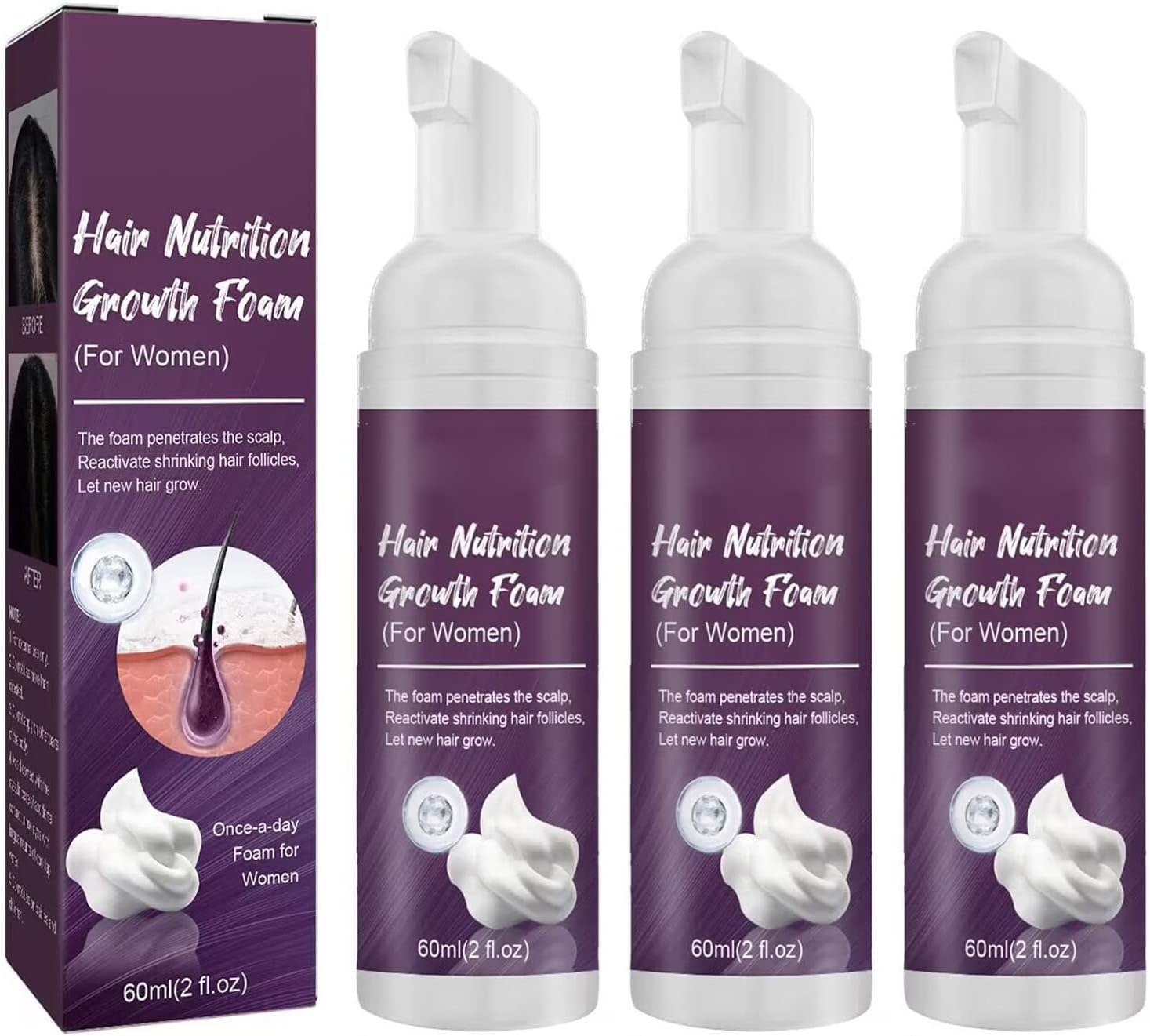5% Foam Helps Restore Top of Scalp Hair Loss and Support Hair Regrowth with Unscented Topical Aerosol Treatment for Thinning Hair, for Unisex (3PCS)