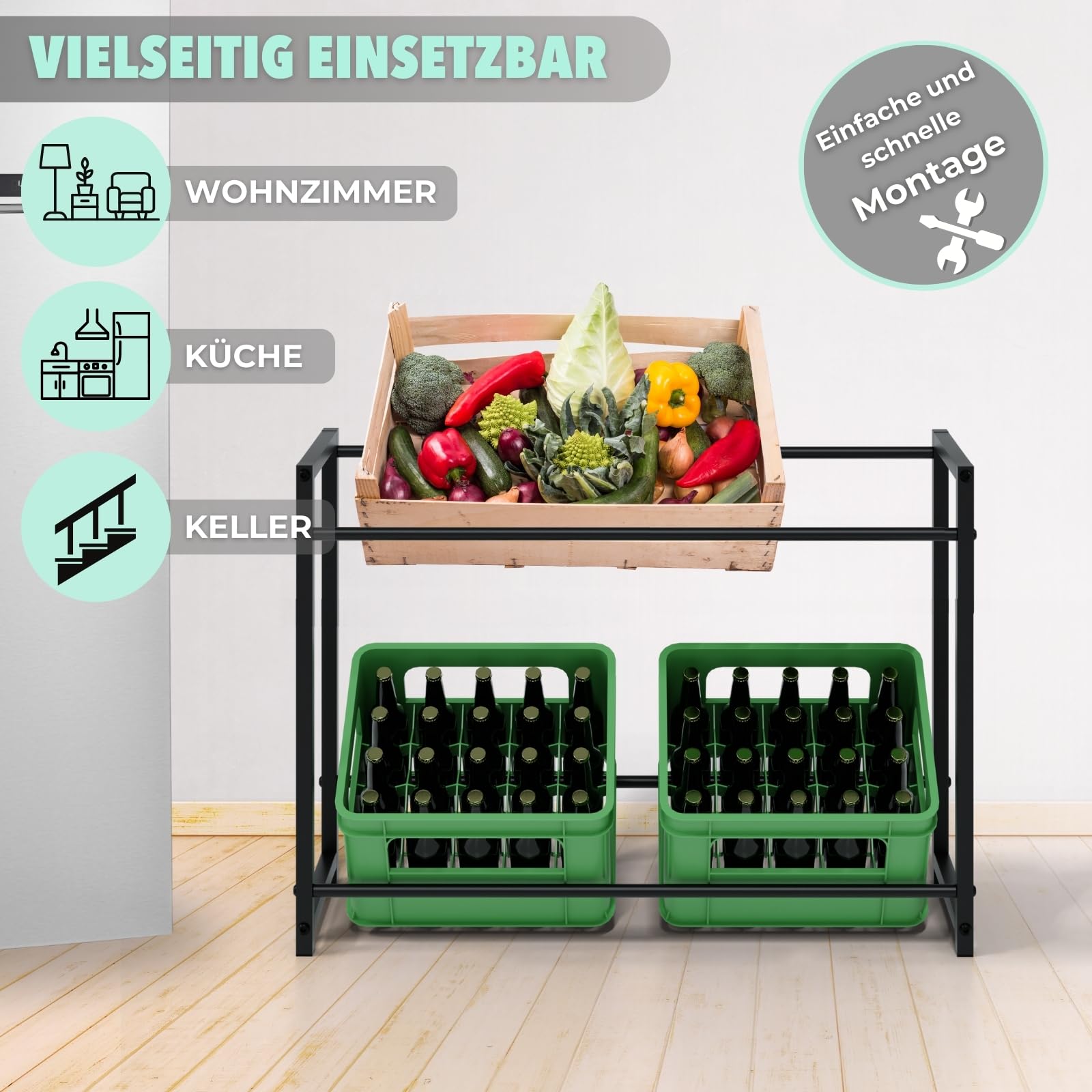 HAGO24 Getränkekistenregal 6 Kisten in 104x82,5 cm I Platzsparendes Getränkeregal I Hochwertiges & Robustes Kisten Regal aus Stahl I Bierkisten Regal für für Vorratskammer, Keller & Garage