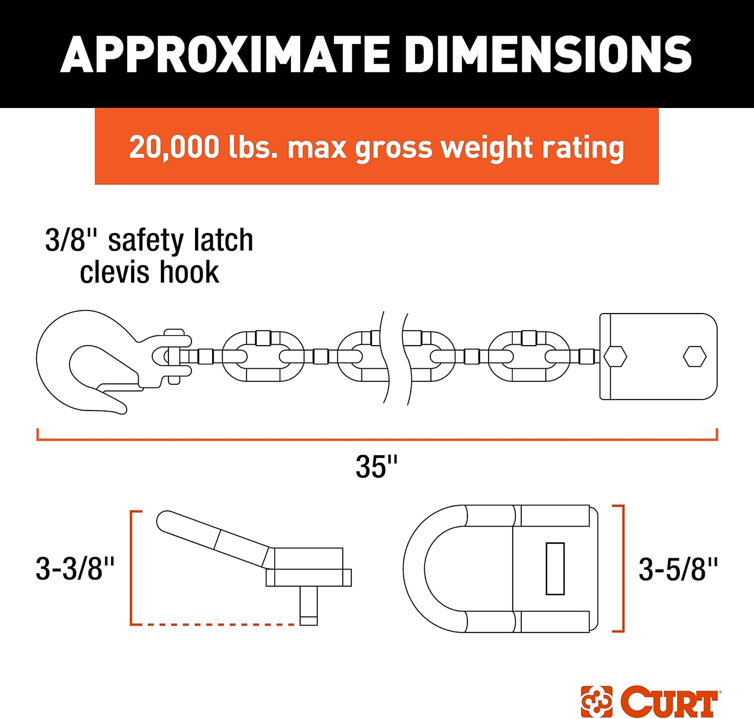 CURT 16612 CrossWing 5th Wheel Safety Chain Assembly with Rail Anchors