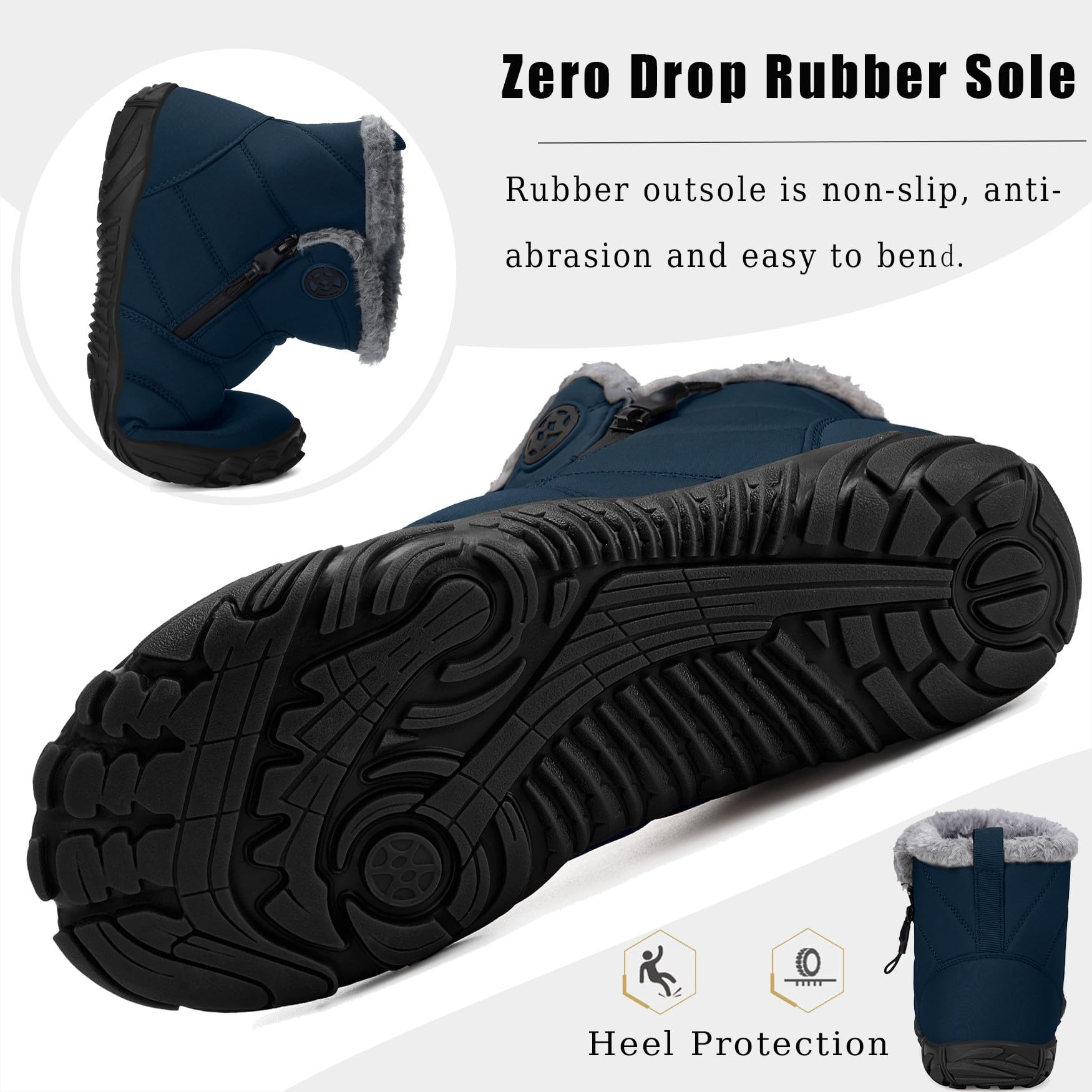 Sisttke Buty na boso, męskie, z podszewką, ciepłe buty zimowe, antypoślizgowe, szerokie palce, z podeszwą Zero-Drop