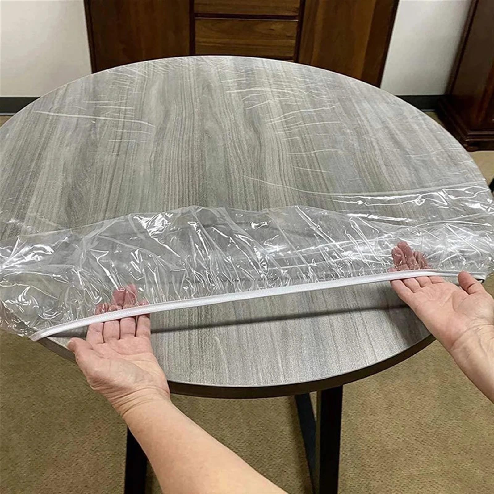 Konsilsa Clear Waterproof Round Table Cover with Elastic Edges - PVC Home Kitchen Catering Protector Tablecloth (Color : 150-180cm)