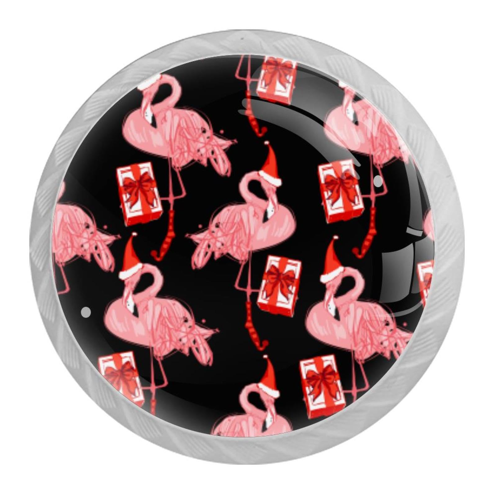 Tqmspg Multi10 4 Pieces Drawer Pulls Cute Pink Flamingo Christmas Background Door Knobs Dresser Handles For Kitchen Wardrobe Cupboard Hardware Furniture