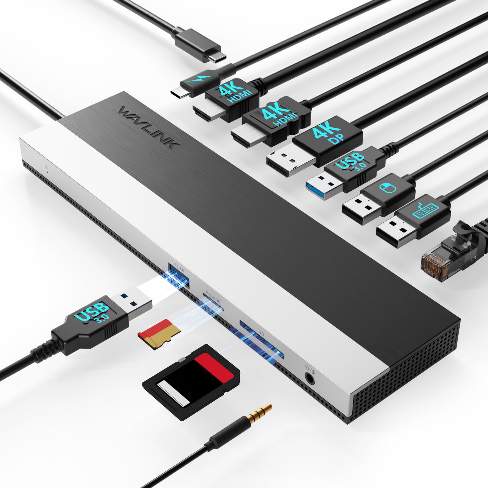 WAVLINK Estação de ancoragem USB C 3 monitores, estação de
