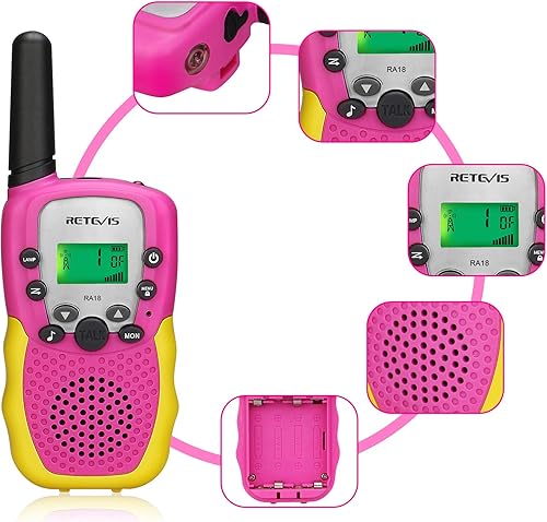 Miniatura 5 de Retevis RA18 Walkie Talkie para niños, juguetes Walkie Talkie para niñas de 6 a 12 años, 22 CH, largo alcance, linterna integrada, regalos de