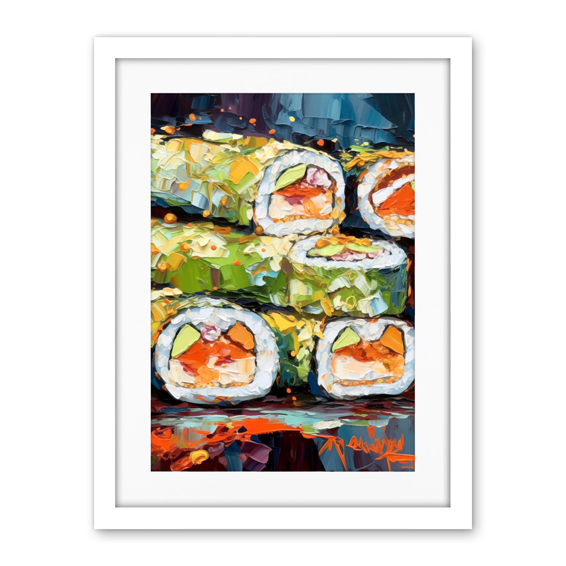 Artery8 Vibrant Japanese Cuisine Sushi Roll Oil Painting Artwork Framed Wall Art Print 18X24 Inch