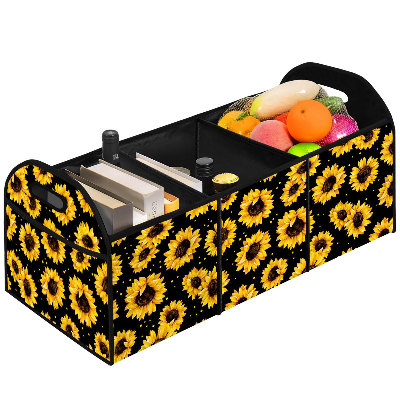 FREZORA Sunflower Car Trunk Storage Box with Pockets Car Accessory for SUVs Cars Automotive Organizer
