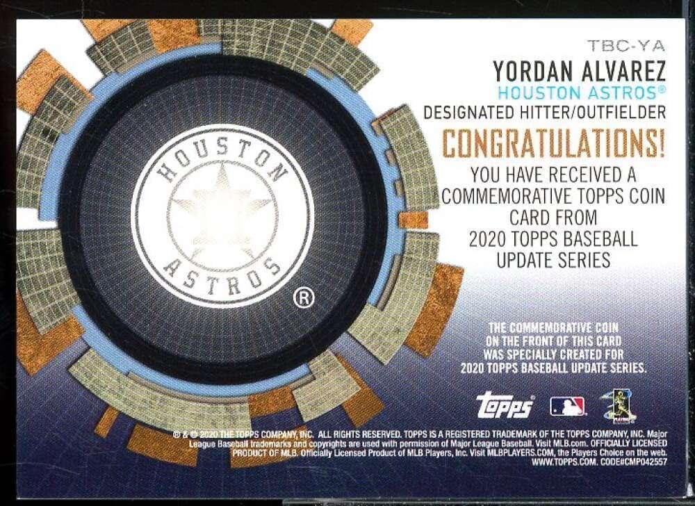 Yordan Alvarez Rookie Card 2020 Topps Update Coin Cards #TBCYA - Baseball Slabbed Rookie Cards