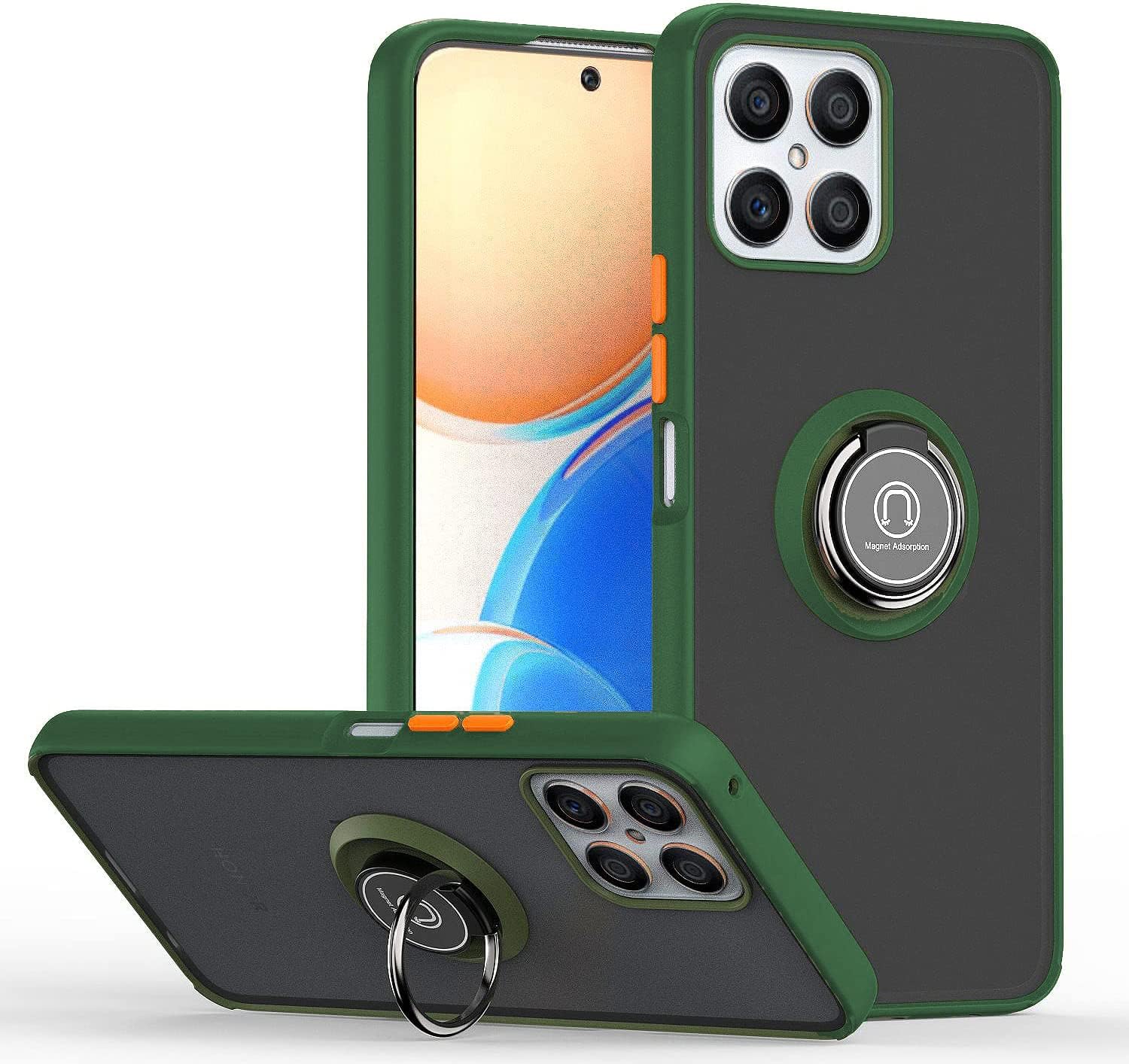 EMODIL Case for Honor X8 5G / X6 / X6a Case Cover Metal Ring Holder Grip Kickstand Car Magnetic Mount Shockproof Matte Hard Back Bumper Case ® (Green)