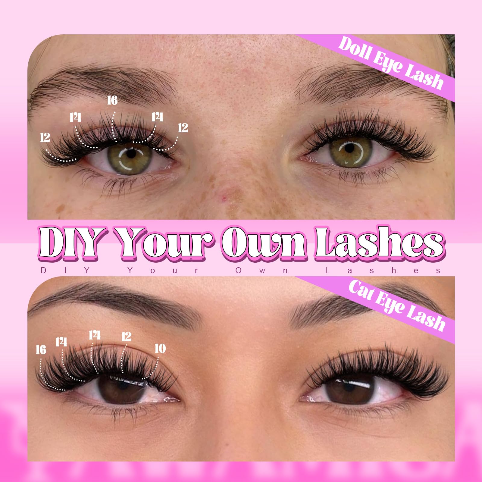 Yawamica Wispy Wimpern-Cluster, C-lockige Einzelwimpern, DIY-Cluster, 10–16 mm, natürliche Wimpernbügel, 144 Stück, weiche Wimpern-Cluster mit dünnem Wimpernband, DIY-Wimpern zur Selbstanwendung