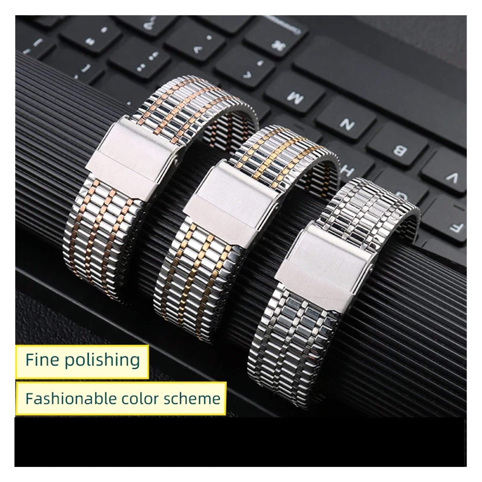 Men's Mesh Strap Compatible With GT/2/3 Metal Steel Strap Color Block WatchChain 20/22mm(Silver Gold,18mm-width)