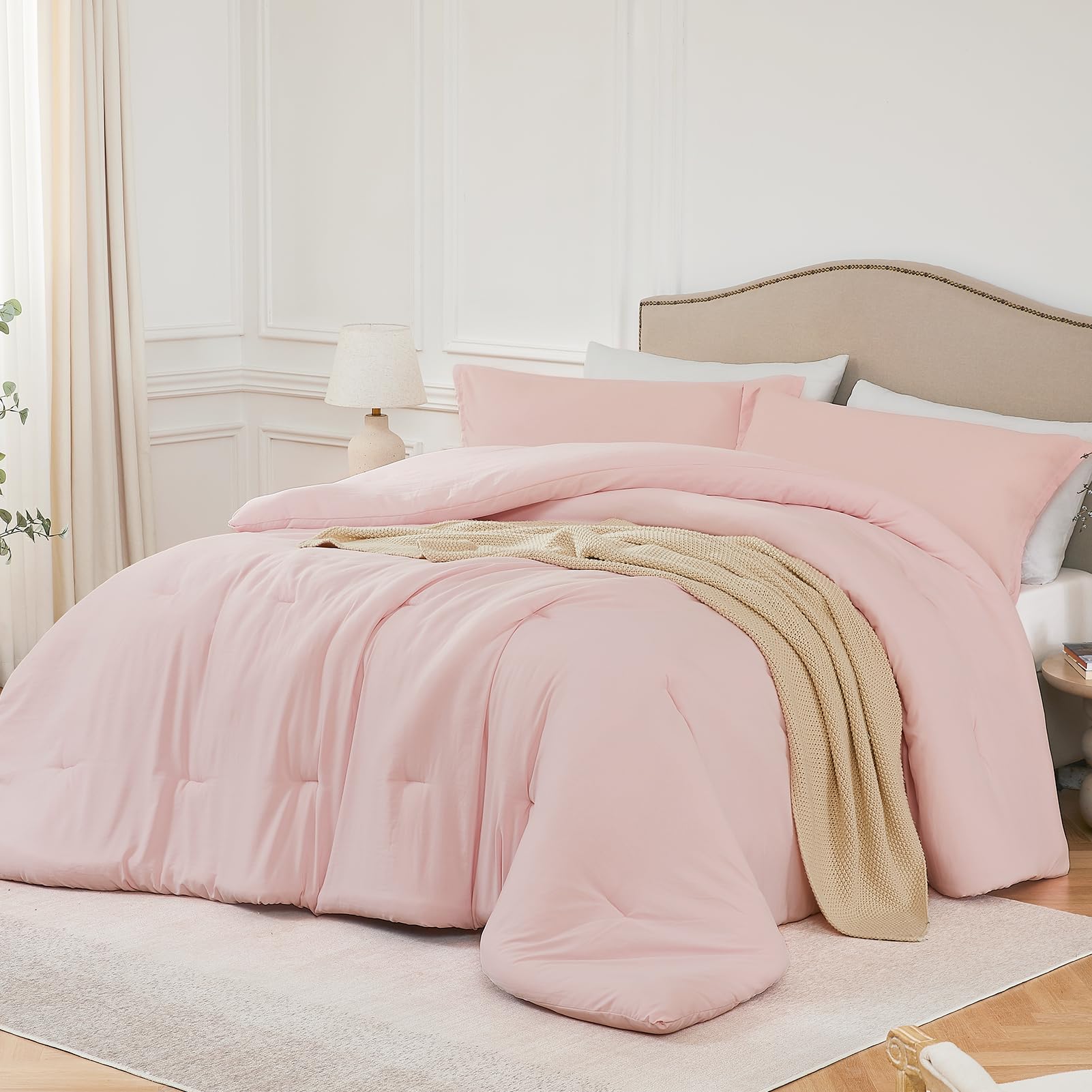 Quataly Queen Comforter Sets Blushpink,3PCS Soft Lightweight Breathable Bedding Comforter Sets for All Season, Queen Size(90''×90'' Comforter & 2 Pillowcases)