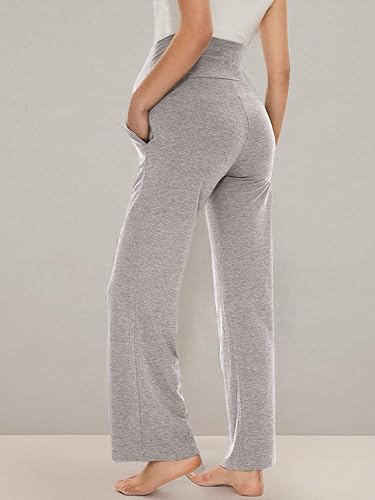 Miniatura 33 de Ecavus Pantalones de maternidad anchos y rectos para mujer, versátiles, cómodos, palazzo, elásticos, con bolsillos Negro/Carbón Con Bolsillo,negro