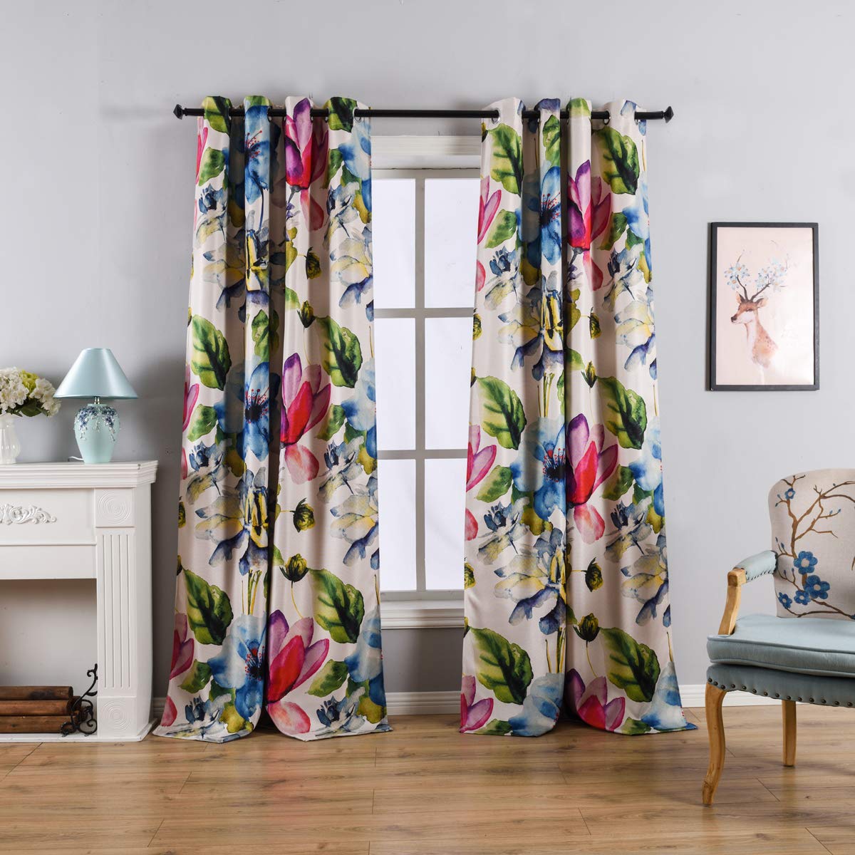 Taisier Home Stylish Living Elegant Abstract Colorful Curtains Printed,Multicoloured Curtains Print,Fashion Curtain 95 Inch Lenth for Bedroom(Floral Print Curtain 2 Pieces Set) - Image 2
