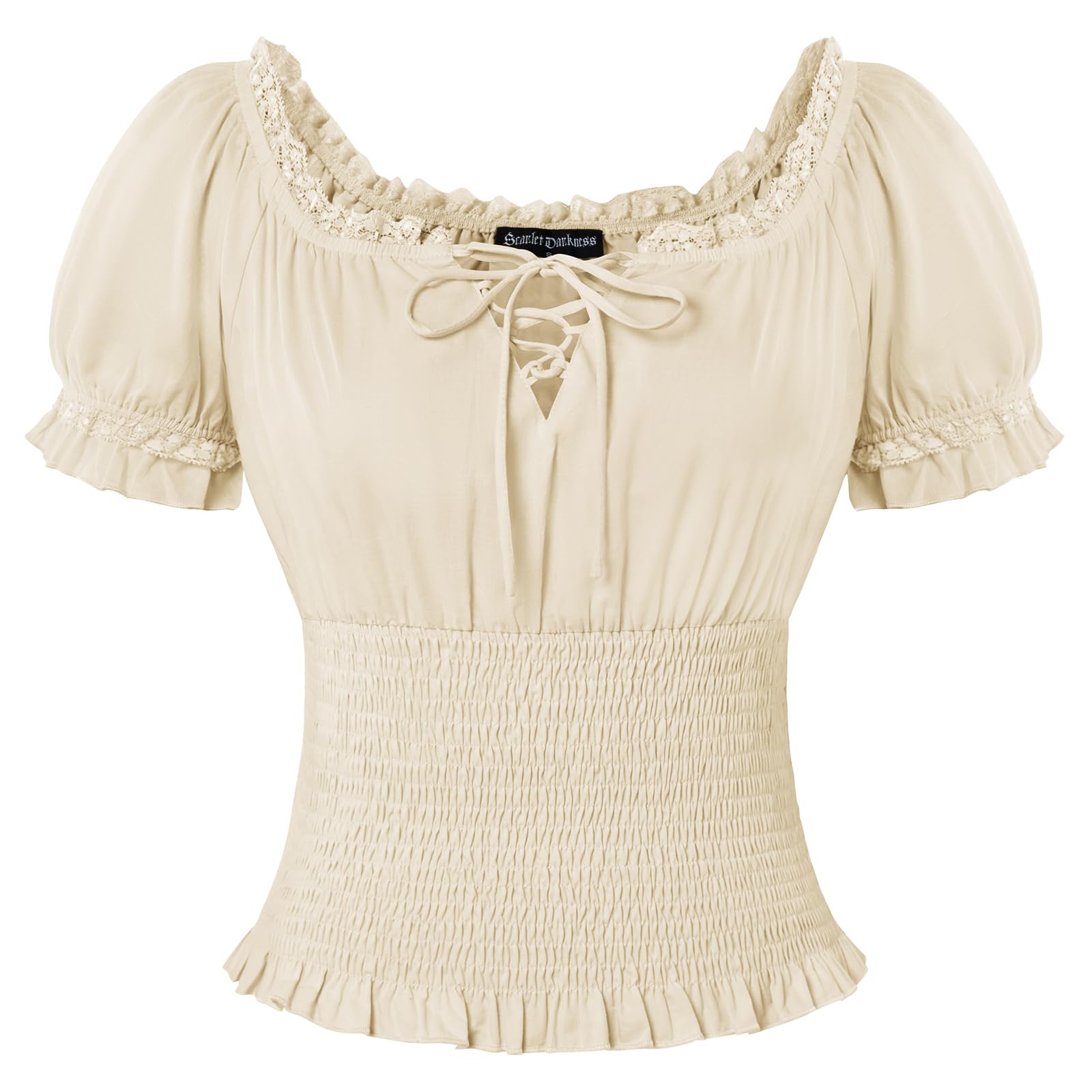 SCARLET DARKNESS Chemisier d'été à manches courtes en coton pour femme avec lacets et épaules dénudées