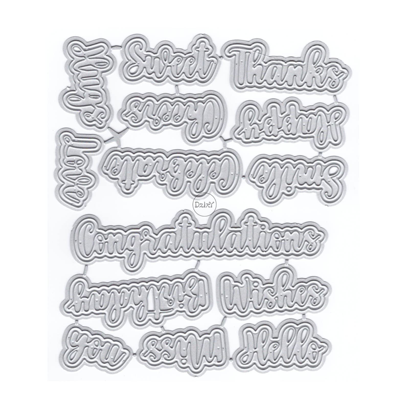 DzIxY Shadow English Words Metal Cutting Dies for Card Making Kit Embossing Paper Die Cuts Sets Scrapbooking Machine Stencils Storage Pockets Supplies