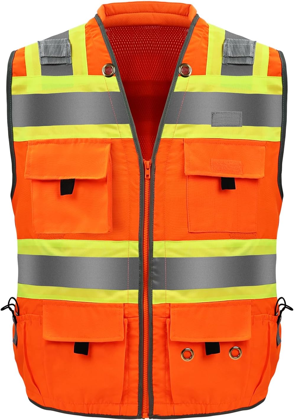 ANSI Class 2 Surveyor Safety Vest, Hi-Vis Work Vest with 8-Pocket | 8 Functional Pockets, Breathable Mesh, Heavy Duty, Reflective Vest for Surveyor, Construction; Men & Women
