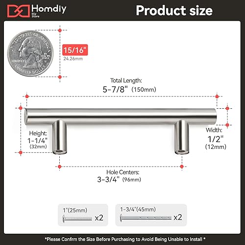 Miniatura 28 de homdiy - Tiradores de níquel cepillado para gabinetes, herraje para cajones y puertas de alacenas de cocina y baño, paquete de 40 tiradores, 3