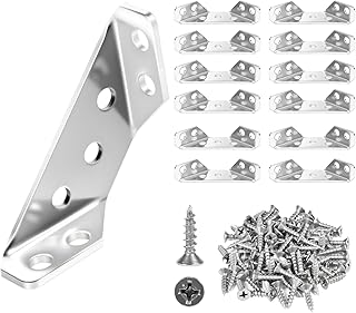 12 Pack Universal Stainless Steel Furniture Corner Connectors with Screws – Heavy Duty Triangular Brackets for Wood Furniture, Cabinets, Tables, Chairs, Drawers, and Shelving 84 Screws