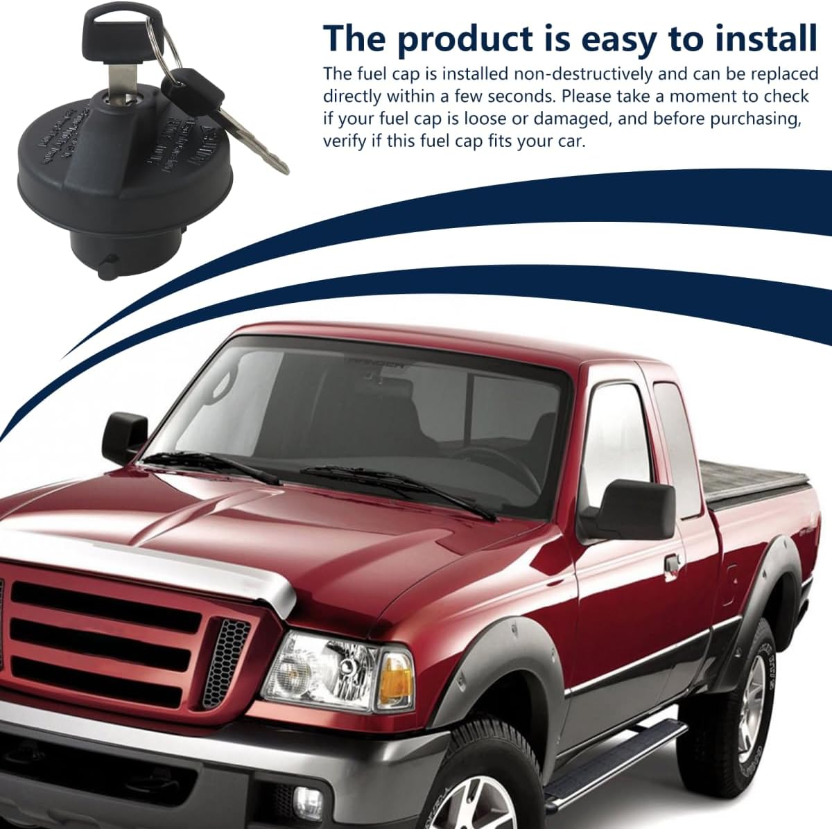 XSPANDER Locking Fuel Cap, Replacement Fuel Tank Cap Fit for Ford F150 1997-2004 Ranger 1998-2004 F250 Super Duty `999-2004 Explorer 1997-2004 Expedition 1997-2004 Mustang 1997-2004