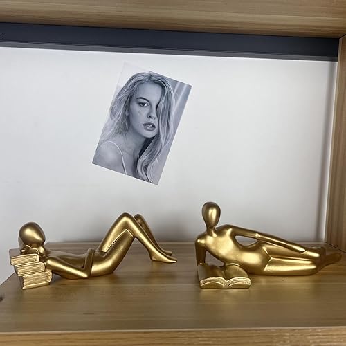 Miniatura 3 de ZheJiu Estatua de lectura, escultura abstracta, estatuas de resina para decoración del hogar, estante moderno de oficina en el hogar, estantería de