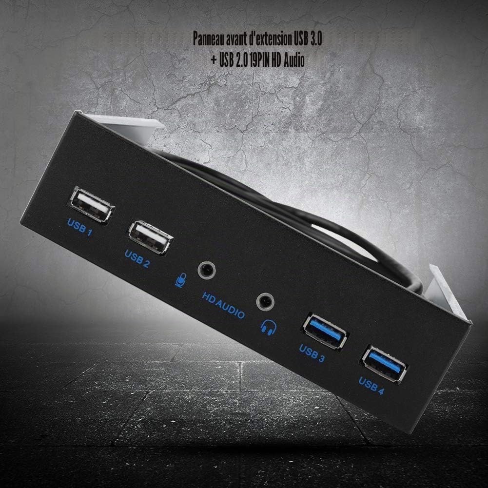 Dioche Lecteur de Cartes Interne 5.25 Baie Avant USB 3.0/2.0 Audio en Alliage D'Aluminium - Panneau Avant Extension 19Pin HD Audio