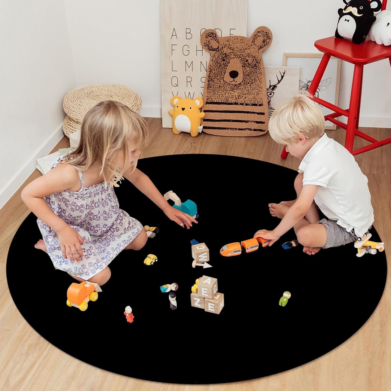 Black Area Rug Round Rugs 3ft Solid Collection Area Runner Circle Rug Non-Slip Carpets for Living Room Bedroom Indoor Outdoor Nursery Rugs Décor