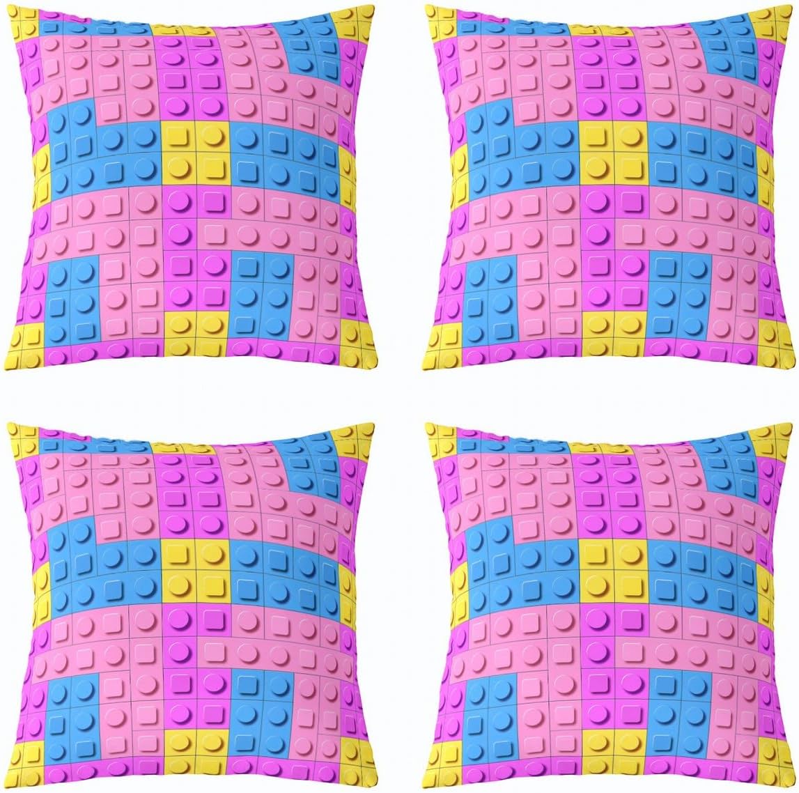 Feelyou Building Blocks Square Cushion Covers Set of 2 Reversible Throw Pillow Covers Brick Pillow Covers Home Decor 22 x 22-Inch Pink Blue Yellow
