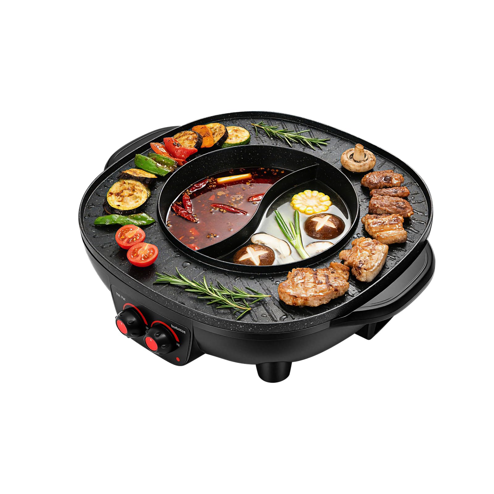 2 in 1 Hot Pot Küche Multifunktions BBQ Elektro Hotpot Ofen Rauchfreie Grillpfanne Grillmaschine (2000W+2000W)