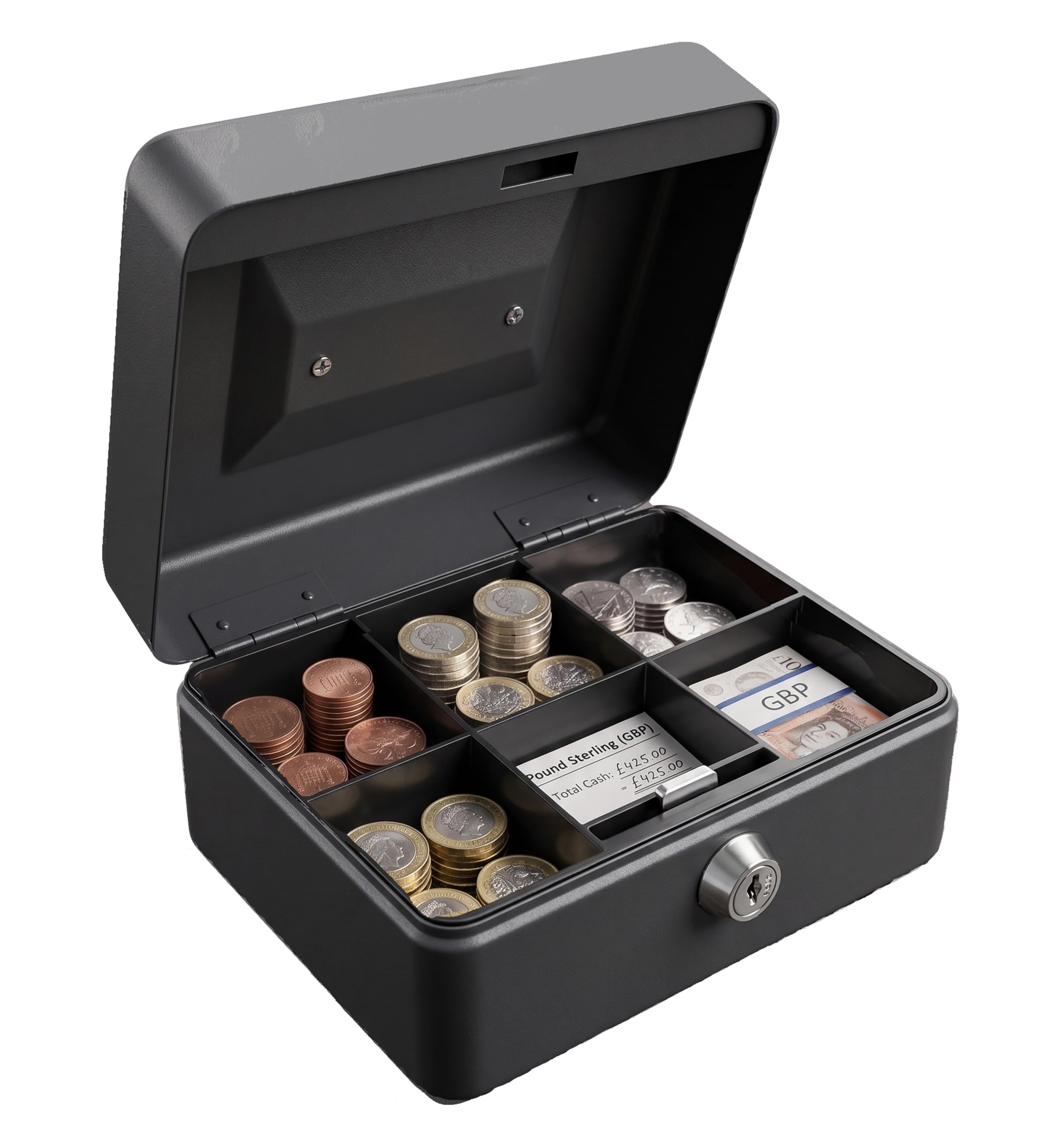 Metal Money Box Tin 6" Steel Cash Safe Box Petty Cash Deposit Tin with Lock 2 Keys for Security - Black-image-38