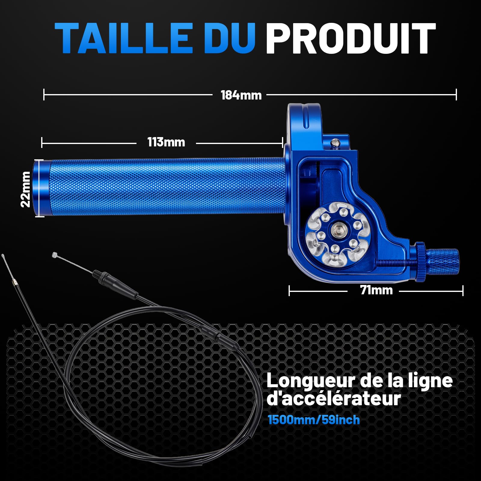 Tirage Rapide Ensemble d'accélérateur pour Moto - Poignées de 22 mm Câble d'accélérateur à tirage rapidepour Yamaha YZ YZF PW WR TTR 50-250cc Dirt Pit Bike Scooter Bleu