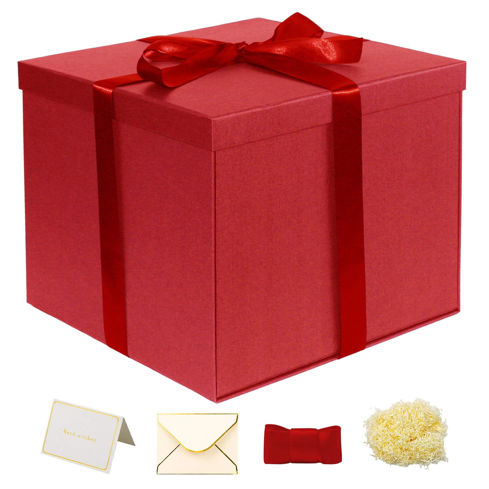 YINUOYOUJIA Large Gift Box 12x12x10 Inches,Red Gift Boxes for Presents,Christmas Box,for Packaging,Valentine's Day,Mother's Day,Christmas,Anniversaries.