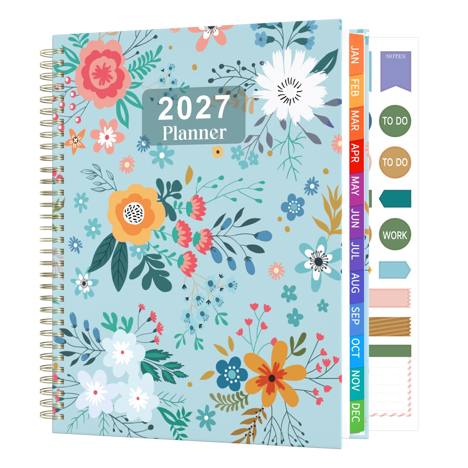 Sailingvan Diary 2027 Week to View A4 from January to December 2027, 2027 Planner with Colourufl Monthly Tabs, Hardcover, Twin-Wire Binding, 120Gsm Paper, Double-sided Clear Pocket with Stickers