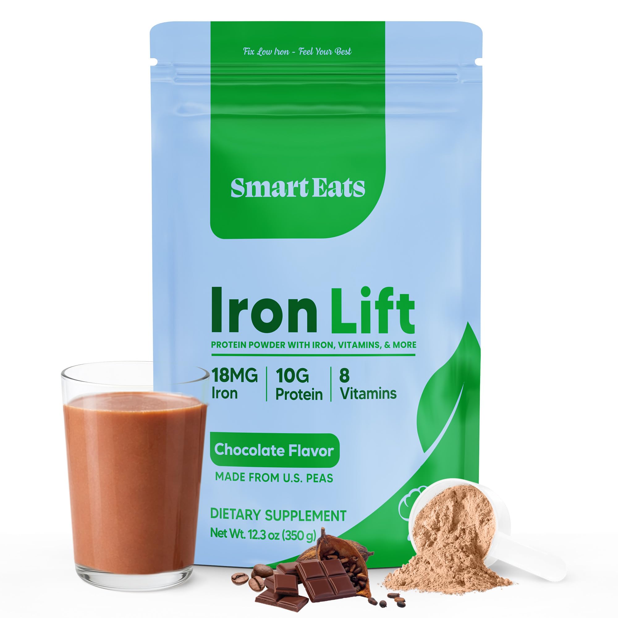 Smart Eats - Iron Powder | Highly Absorbed | Avoids Side Effects | Complete Nutrition: Protein, Vitamins, Fiber, Antioxidants | Makes Tasty Drinks & Shakes | Vegan | Chocolate Flavor | 15 Scoops