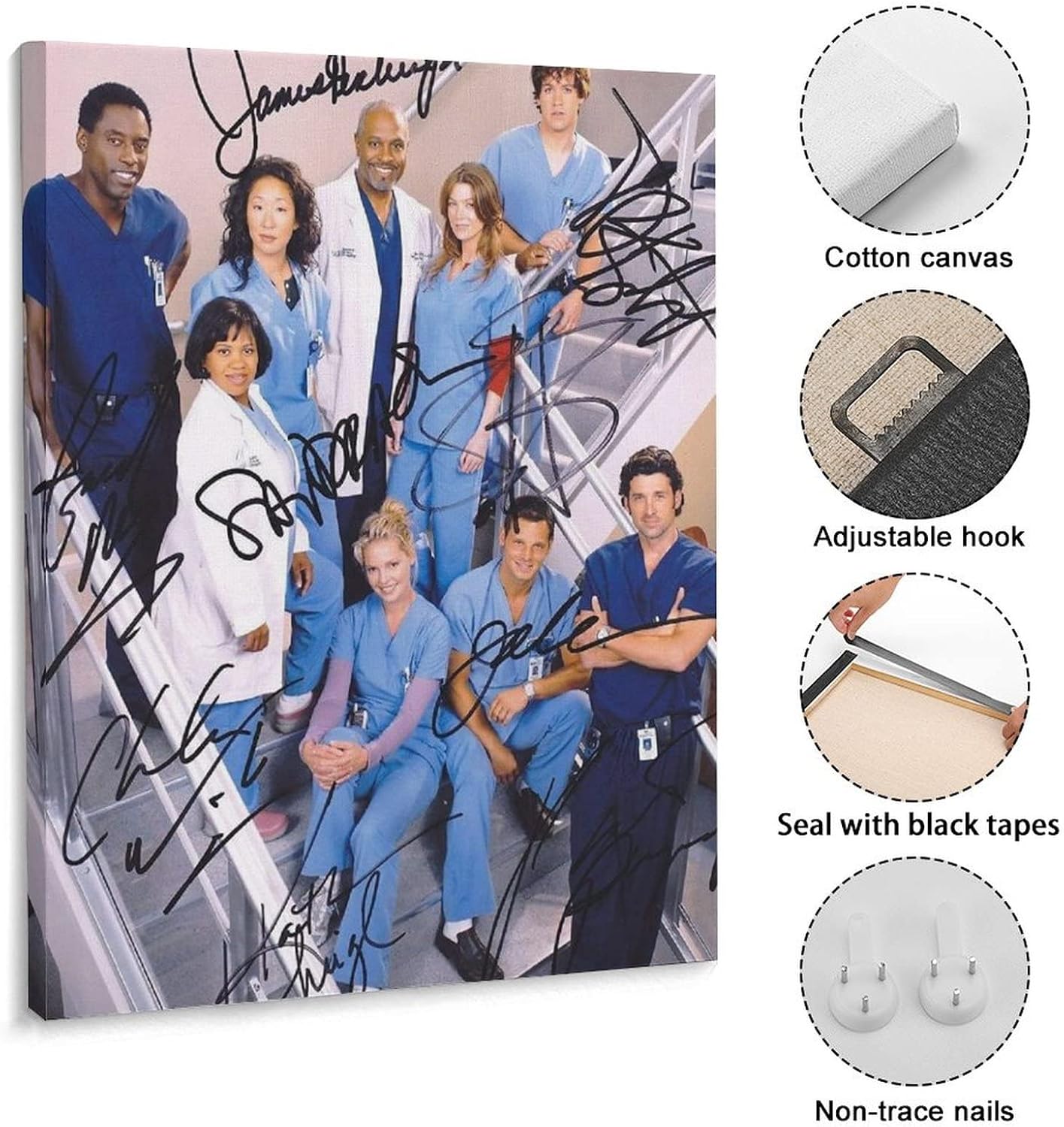 Grey's Anatomy Anatomy Actor Signature Poster Wall Art Paintings Canvas Wall Decor Home Decor Living Room Decor Aesthetic Prints 8x10inch(20x26cm) Frame-style