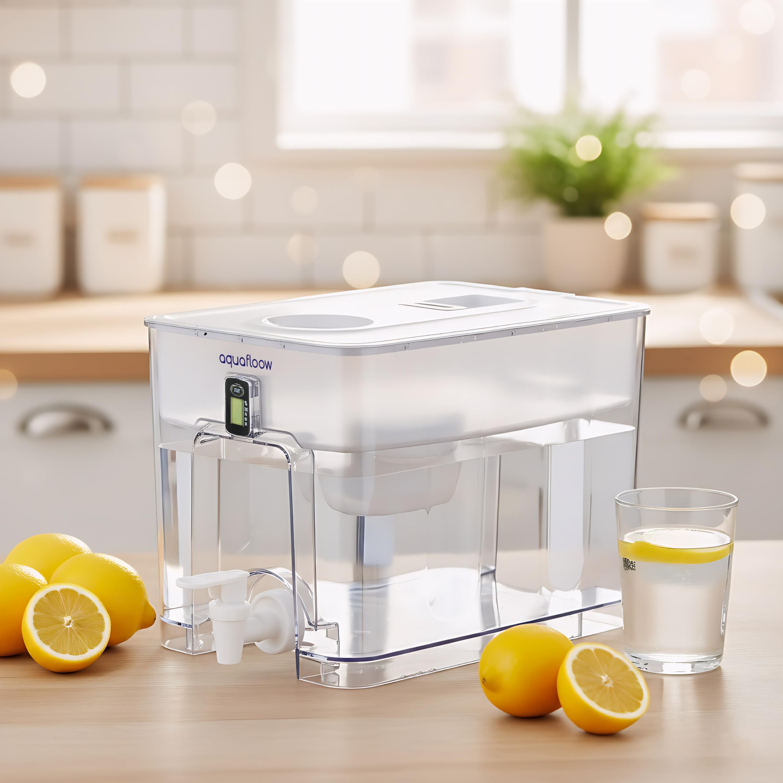 Aquafloow Carafe Filtrante 9,5L avec Robinet et Filtre, Distributeur d'Eau Tout-en-Un pour Réduction du Tartre, Chlore, Plomb et Cuivre dans l'Eau Potable – Idéal pour la Maison et le Bureau