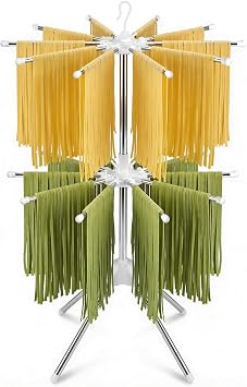 Pasta Drying Rack, 20-Rod Double Layer Large Capacity Pasta Dryer, 304 Stainless Steel 360 Rotating Foldable Noodle Stand for Homemade Spaghetti, Fettuccine, Family Pasta Night