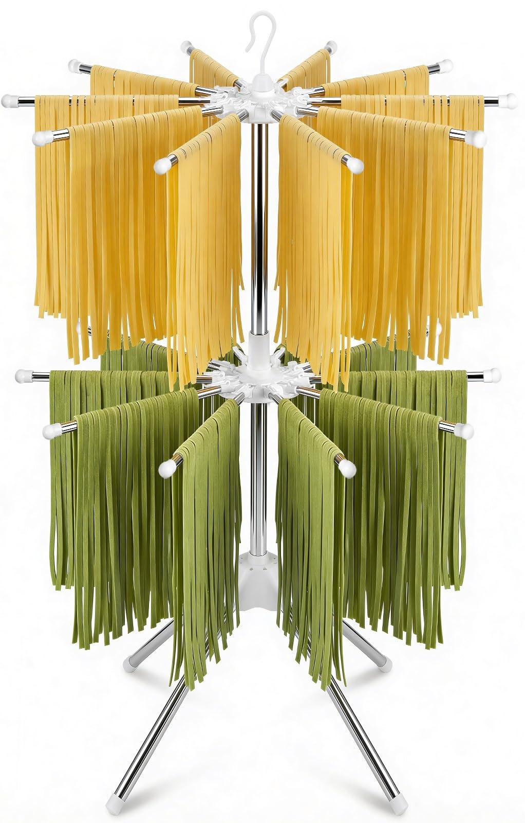 Estante plegable de secado de pasta, estante de doble capa para pasta con 20 brazos, estante de acero inoxidable hecho en casa, estante de secado de fideos para espaguetis frescos, fácil de