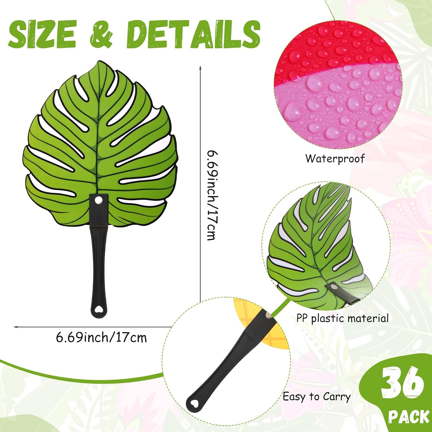 DoubleFill 36 Pcs Tropical Handheld Fans Flamingo Pineapple Palm Luau Party