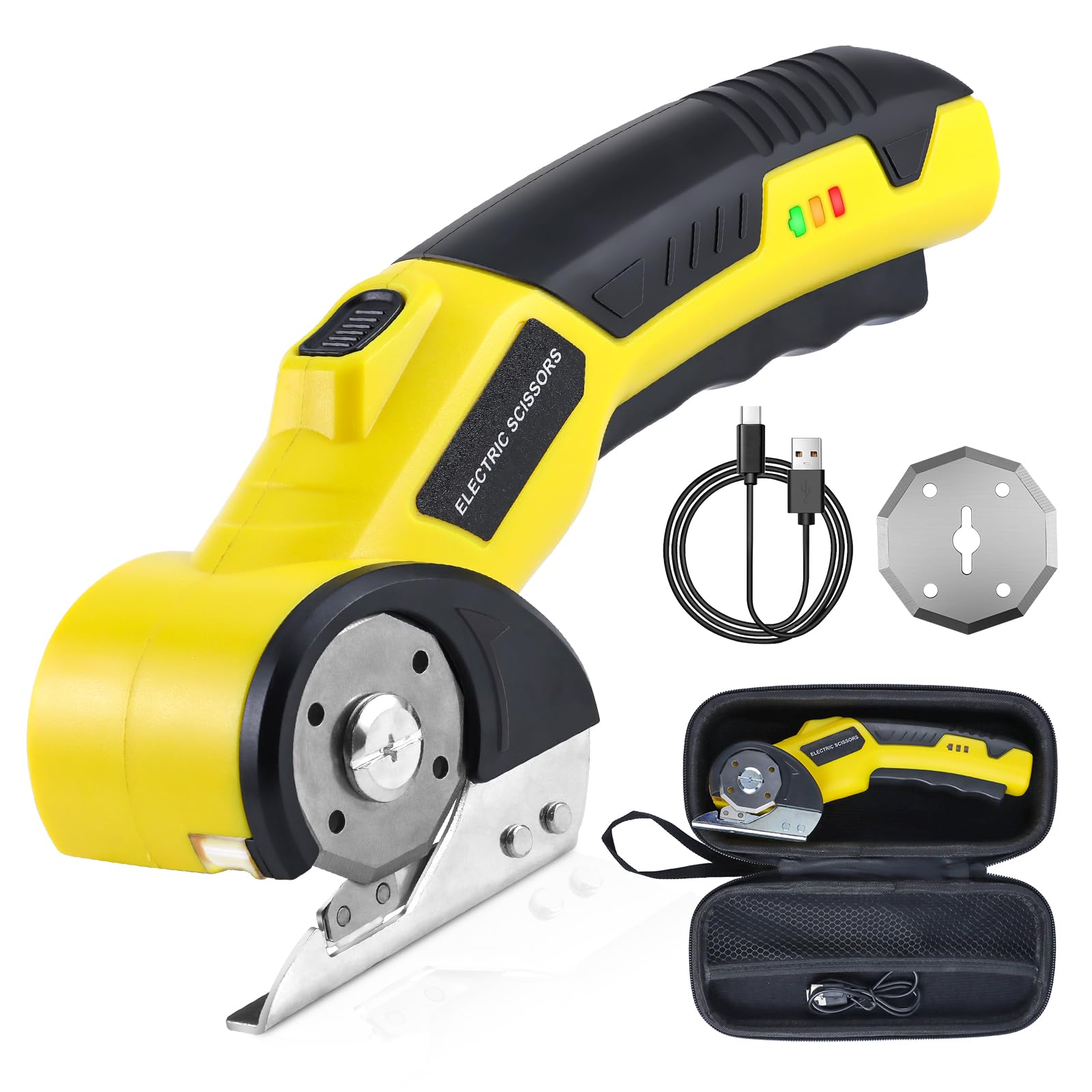 Cordless Electric Scissors, Electric Rotary Cutter with Safety Lock, Cardboard Electric Scissors, 4V Cutting Tool Rechargeable Cardboard Cutter for Fabric Carpet Leather