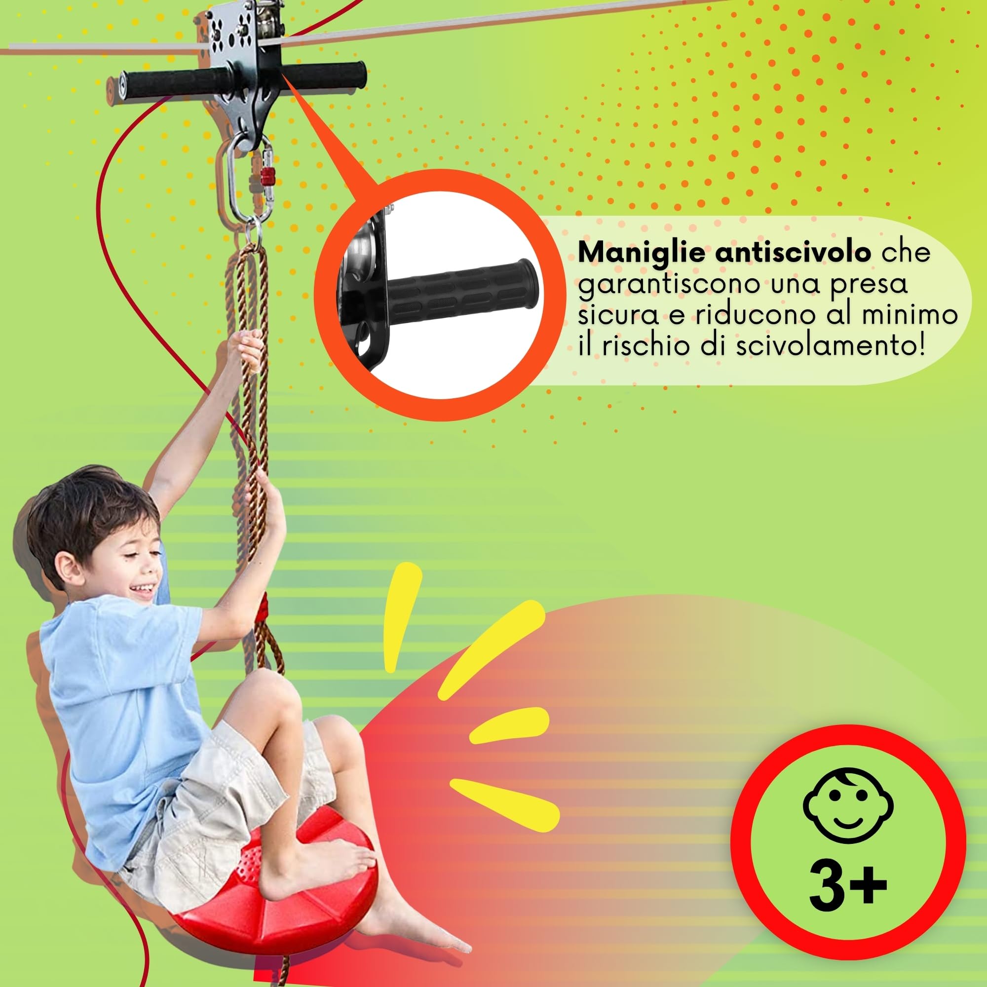 SPRINGOS Fune da 30 m per bambini, set con carrello scorrevole, sedile, freno di sicurezza e protezione per alberi, fino a 120 kg, dispositivo da arrampicata per esterni