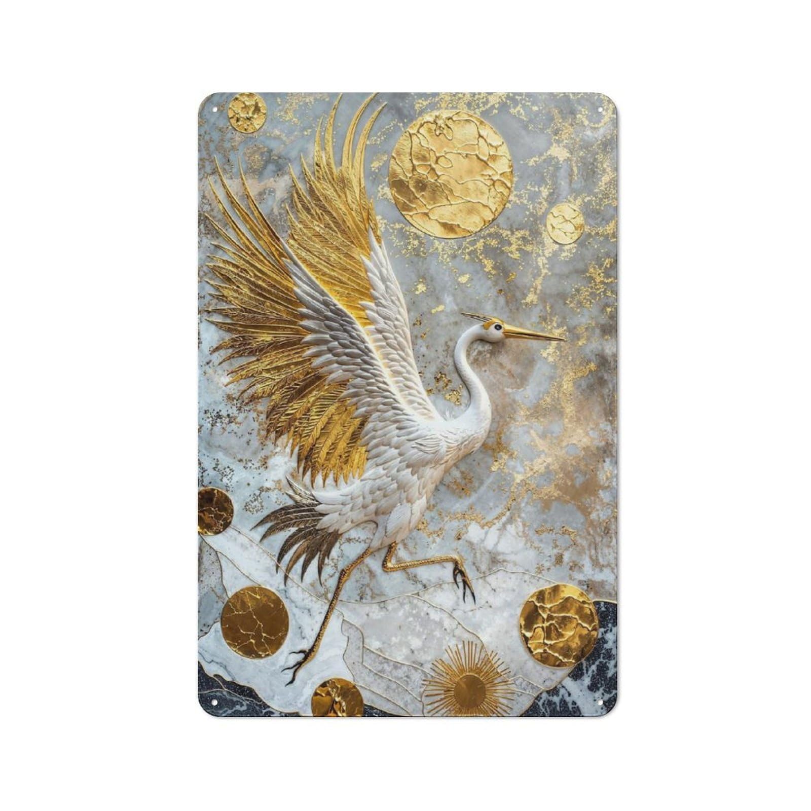 Farmhouse Golden Crane Majesty Country Metal Sign 30x20cm, Cottage Wall Art for Farmhouse Kitchen, Pantry Or Dining Area