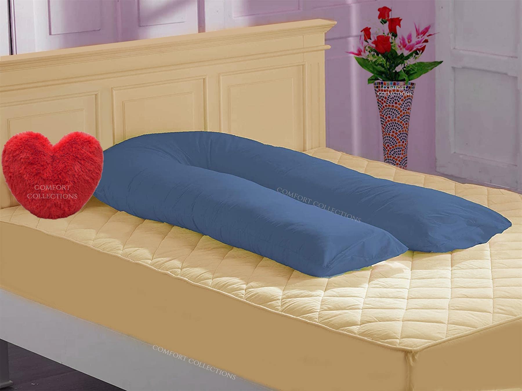Comfort Collections U Shaped Pillow Case Cover Maternity Nursing Pregnancy Full Body Big Bolster Pillow Case Cover (MID BLUE 9FT U COVER ONLY)