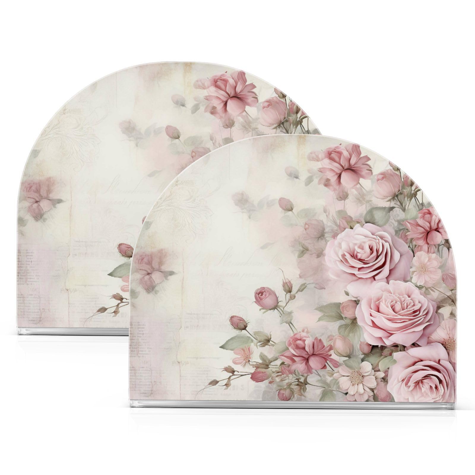 Pink Rose Flowers Napkin Holder for Tables Paper Cocktail Napkin Holders for Kitchen and Dinning, Acrylic Dinner Napkin Dispenser for Restaurant Home Decor Bar Accessories 1 Pack