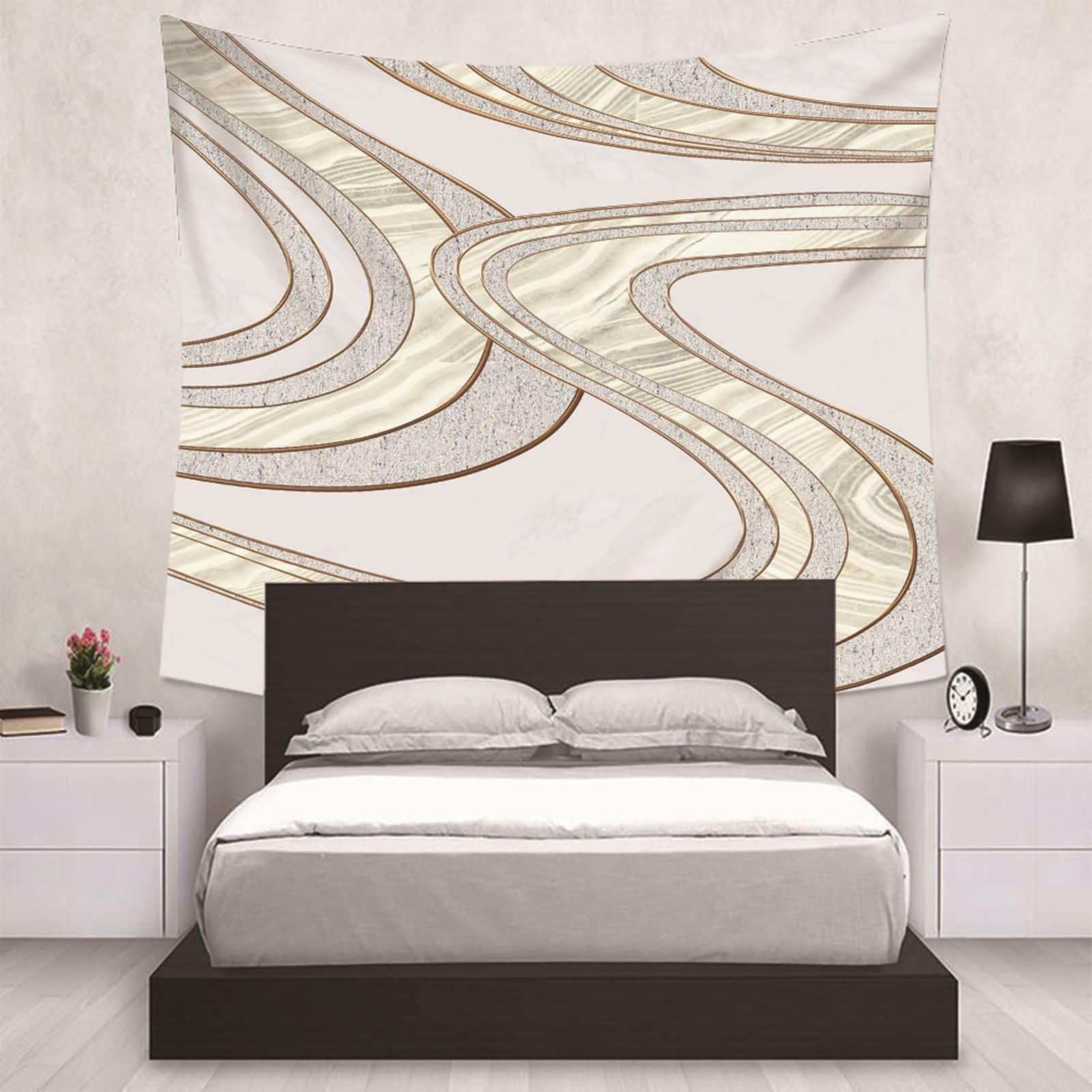 Homxi Tapisserie 260 x 240 CM,Polyester Wandteppiche Wanddeko Geometrisch Linienmuster Wand Teppiche Grau Khaki