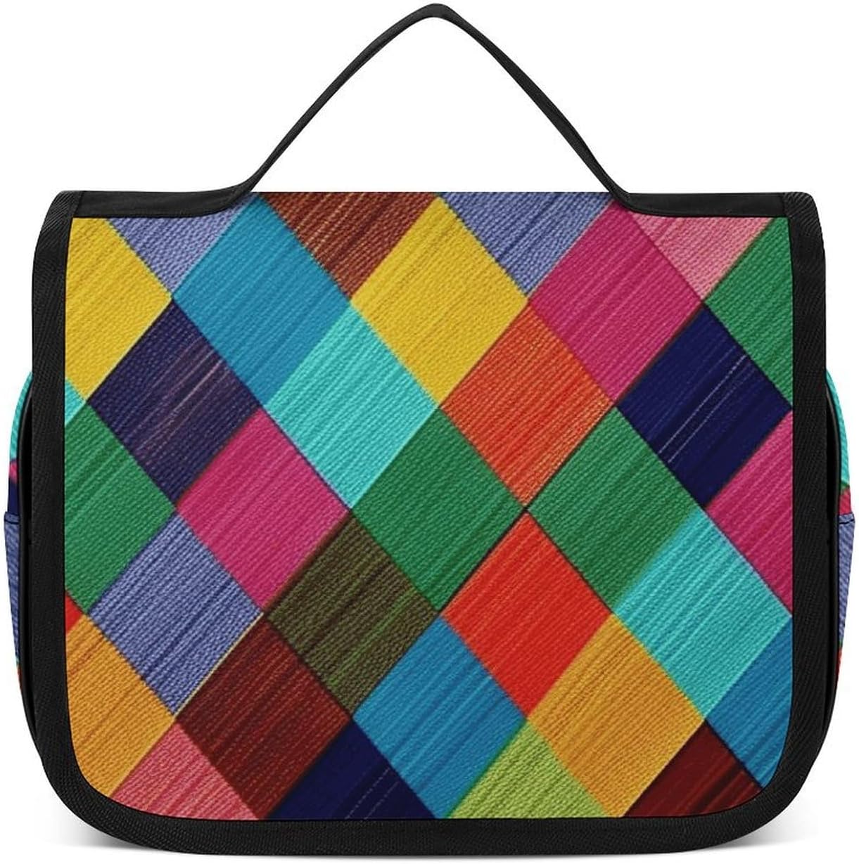 Toiletry Bag for Women Men Colorful Plaid Makeup Bag with Hanging Hook Waterproof Bathroom Cosmetic Bag Large Capacity Travel Bag for Toiletries Accessories