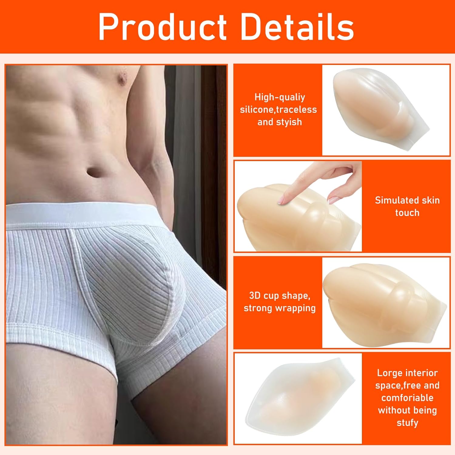 Upgrade Self Adhesive Bulge Enhancer Men Silicone Enlarge Front Pouch Pad, 3D Bulge Enhancing Underwear Cup for Swimming Boxers Briefs, Comfortable, Soft and Non-Slip - Image 3