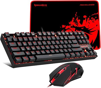 Redragon - K552-BA Mechanical Gaming Keyboard and Mouse Combo and Large Mouse Pad - 87 Key LED Backlit Adjustable Brightness and Breathing Effects - 100% Anti-Ghosting Keyboard, Mouse, Mousepad Set